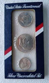 Сет срібних монет США 1976 р.: 25, 50 центів, 1 долар