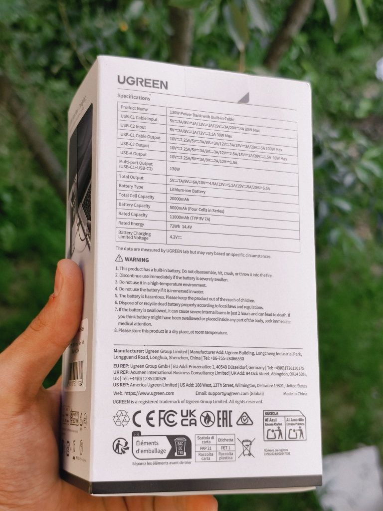 Пауербанк Ugreen 20000mAh 130w ДЛЯ НОУТБУКА