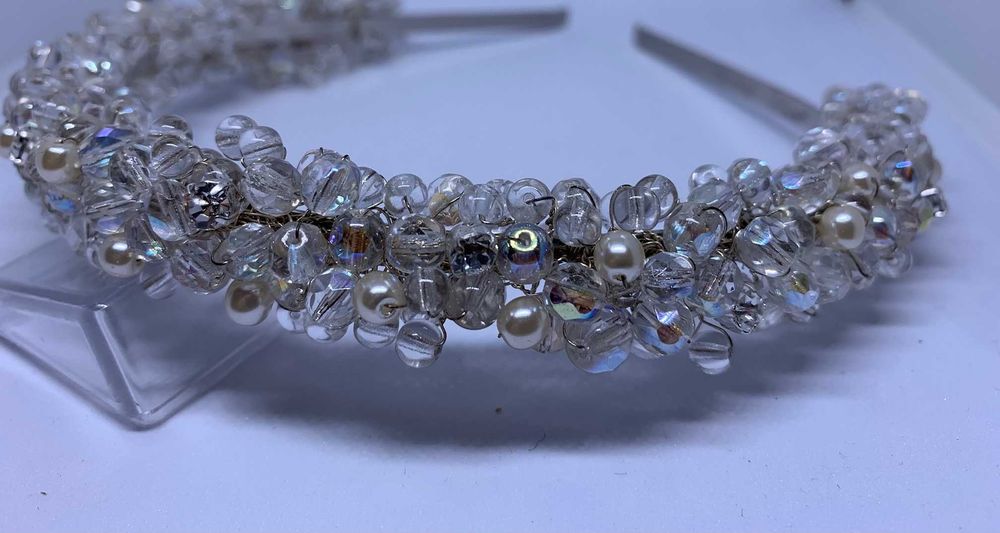 nowa opaska diadem ślubna srebro blask efekt ab nowoczesność glamour