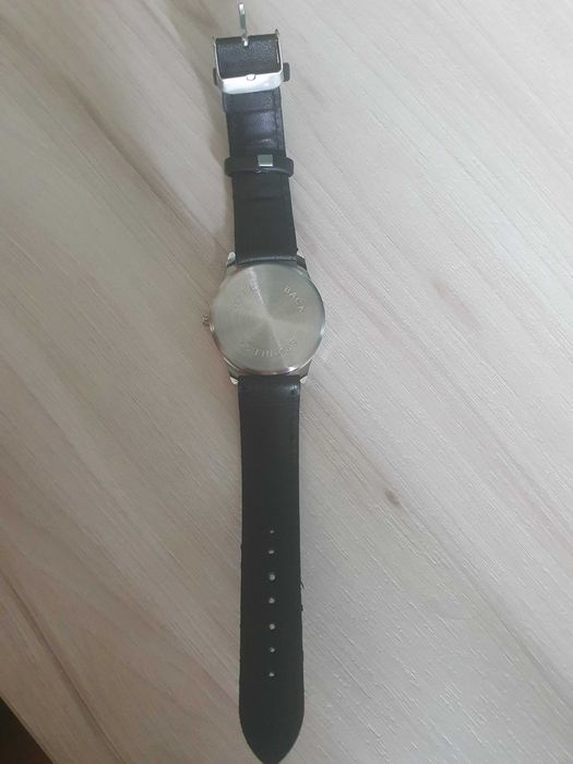 Elegancki męski zegarek Genova, czarny pasek, srebrna koperta,kwarcowy