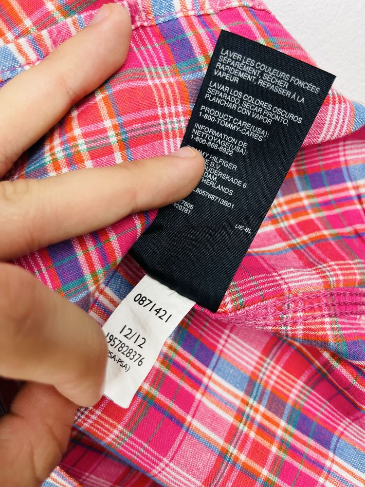 Różowa koszula w kratę z krótkim rękawe Hilfiger Denim rozmiar M fit L