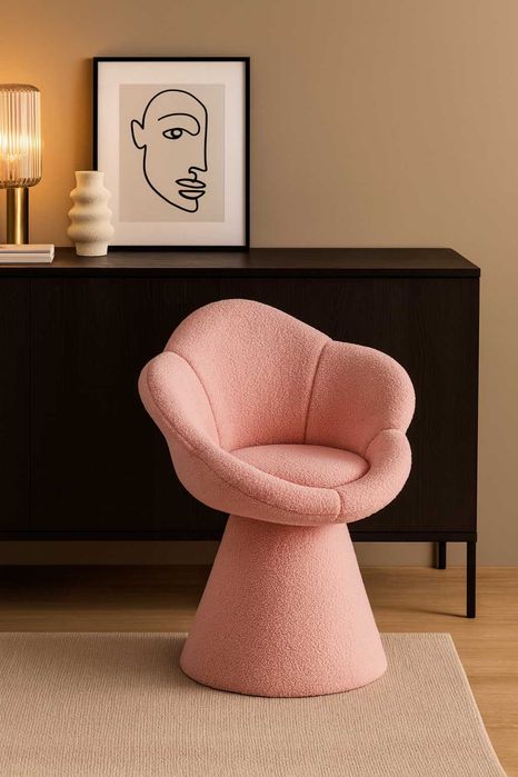 Krzesło tapicerowane obrotowe Lilia różowy/boucle