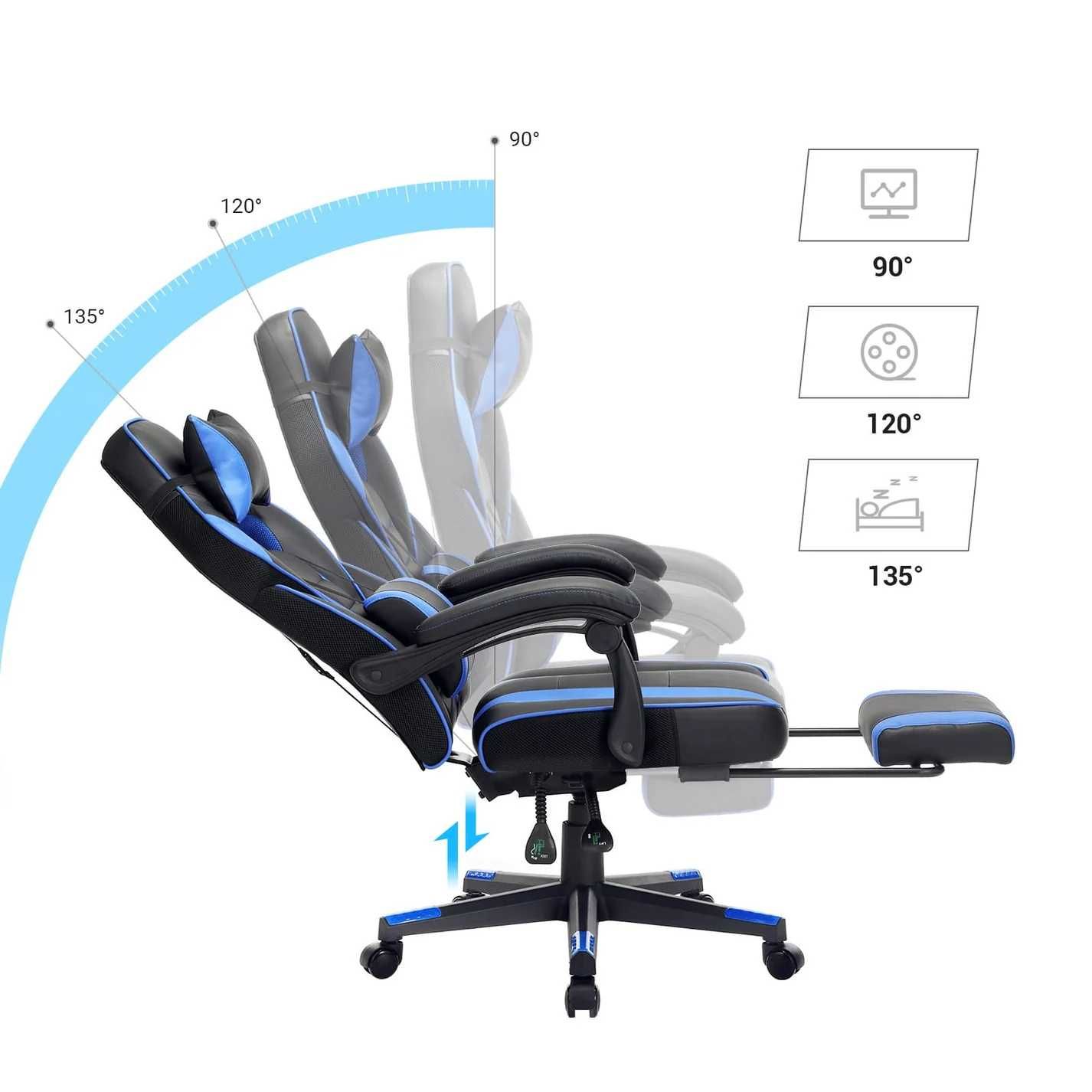 Cadeira gamer com apoio para pés, 150 kg