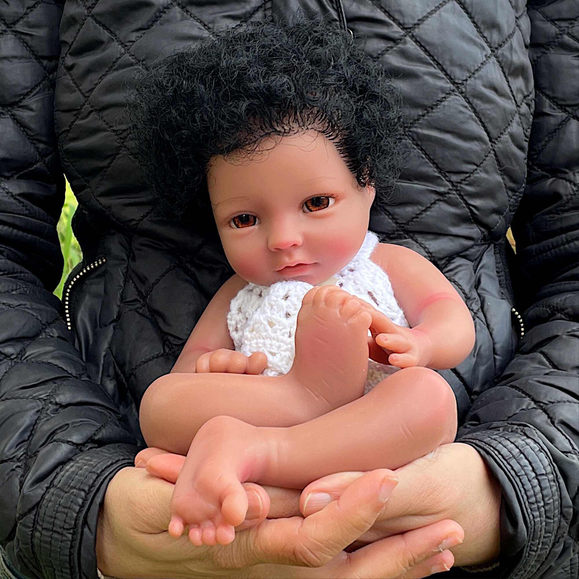 Bebé Reborn Menina Corpo Inteiro Silicone Sólido, 34cm, Pele Escura