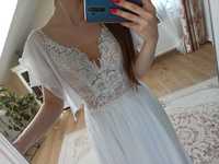 Nowa suknia ślubna SANDRA biała muślinowa prosta lejąca 38 40