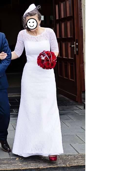 piękna koronkowa suknia ślubna gala georgia + bolerko + fascynator!!
