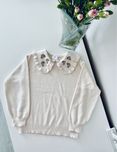 Dzianinowy sweter z haftem Zara z kołnierzykiem ecru