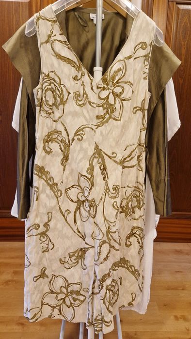 Wizytowa  szykowna SUKIENKA Deni Cler 44 bawelna ecru kremowa jak nowa