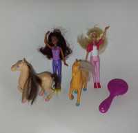 Bonecas 2 barbie + 2 cavalos + escova, brinquedos