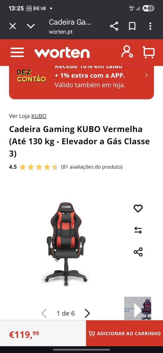 Cadeira gaming kubo praticamente nova