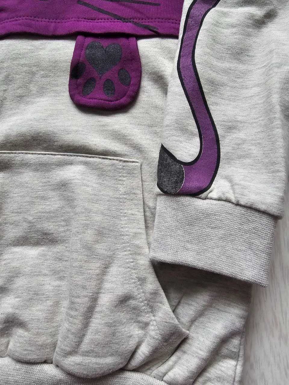 Hoodie Bo&Bo 110 cm, 95% bawełna, dziecięca szary fioletowy kot