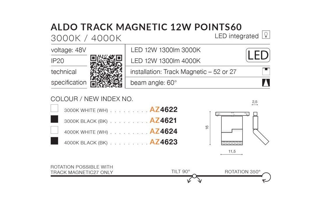 Lampa do szyn magnetycznych Aldo 12W 3000K AZ4622 - Azzardo