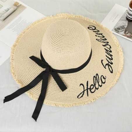 Stylowy kapelusz damski plażowy słomkowy | Kokarda, rozmiar M 56–58 cm