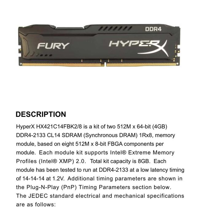 RAM DDR4 HyperX Fury 4GBx2 Kit Kingston