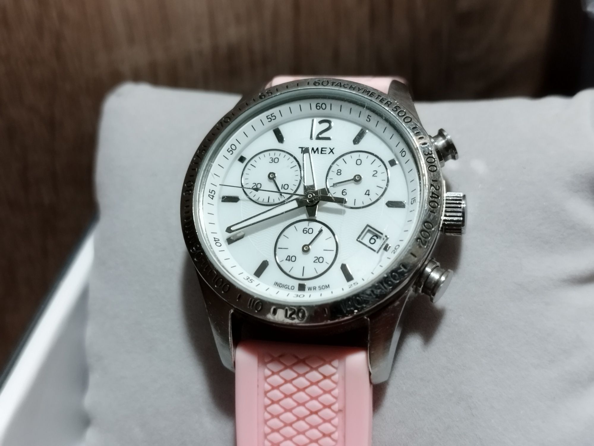 Zegarek damski TIMEX T2P063 biały, różowy gumowy pasek