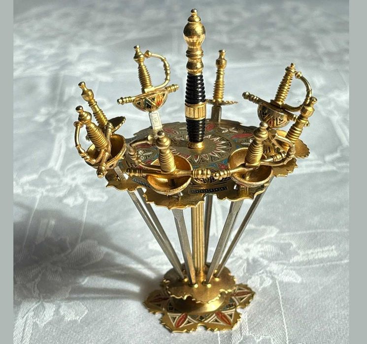 Toledo szabelki do przekąsek Wykałaczki mosiądz emalia szable Hiszpani