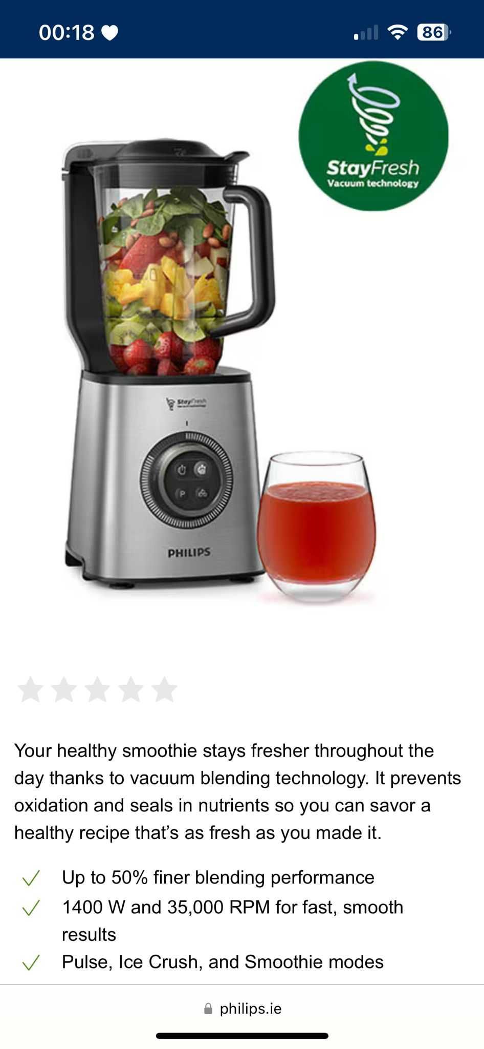 Philips HR3752 Liquidificador a vácuo de alta velocidade - Blender
