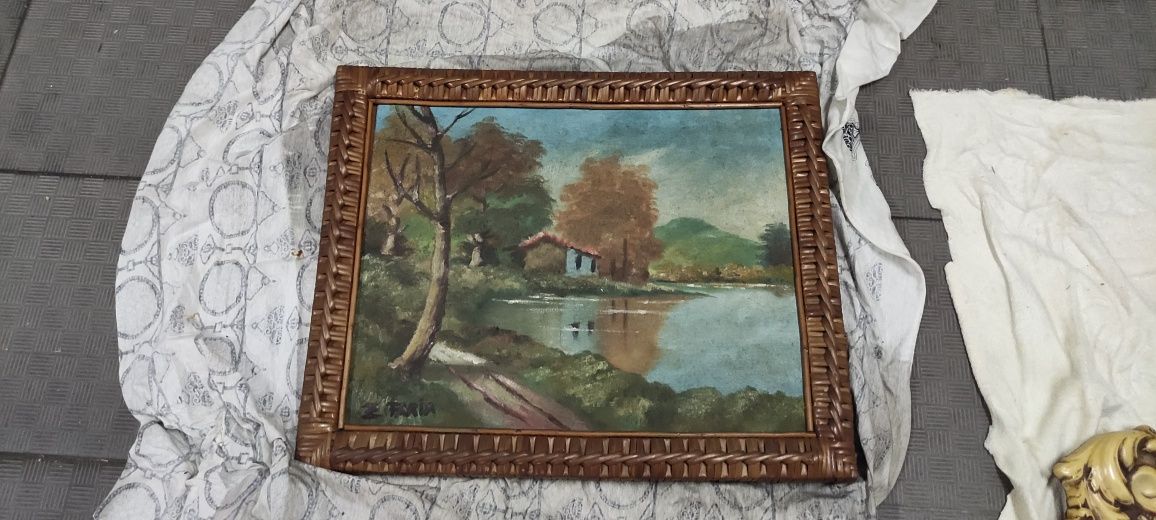 Quadro rio moldura em vime