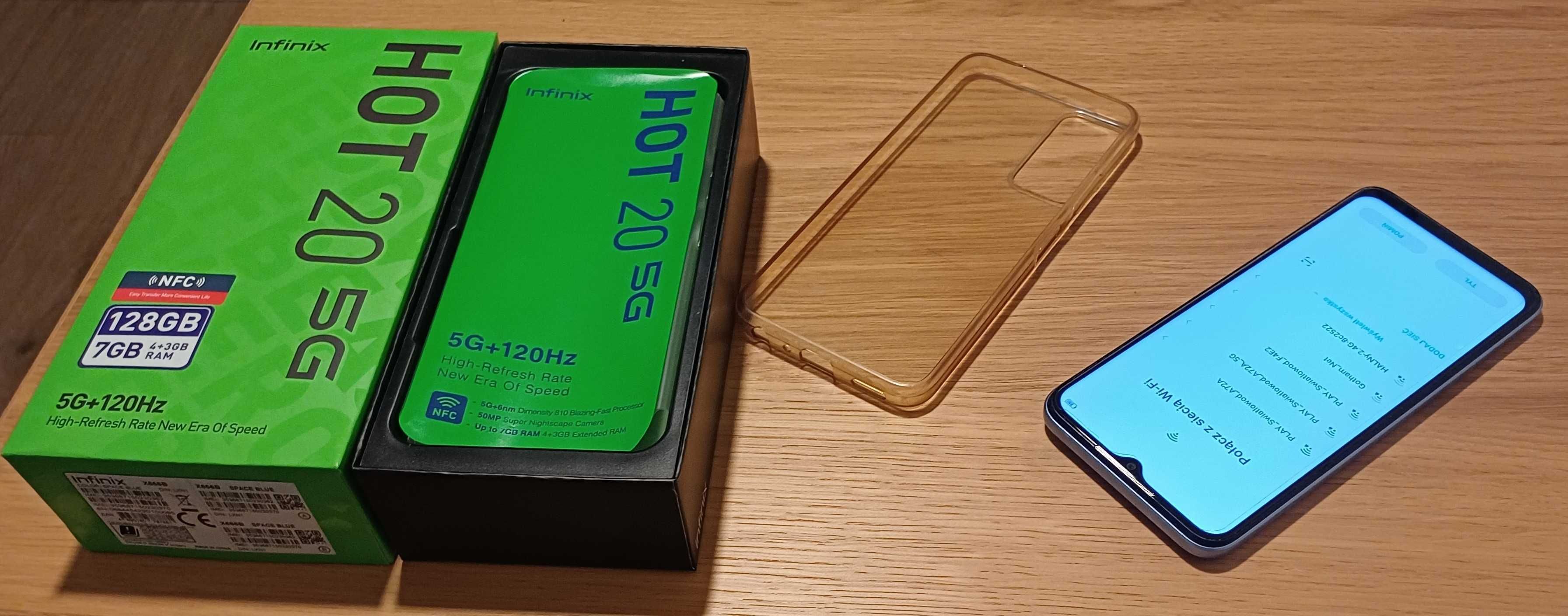 Infinix HOT 20 5G – Smartfon 5G kabel etui instrukcja pudełko