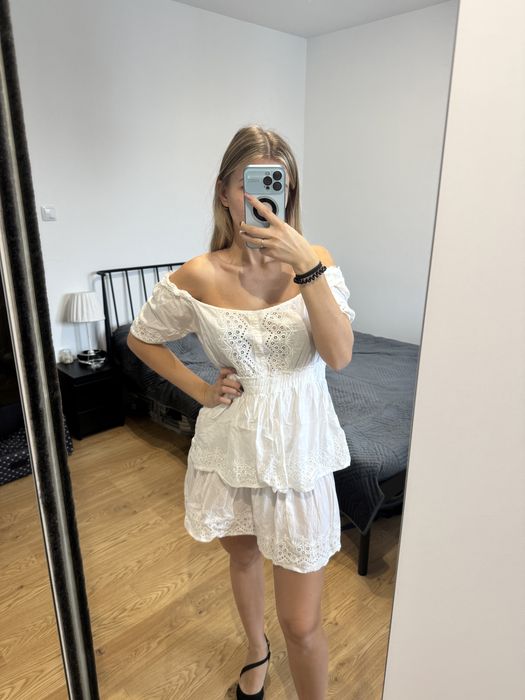 Biała sukienka boho koronka stan idealny roz. S