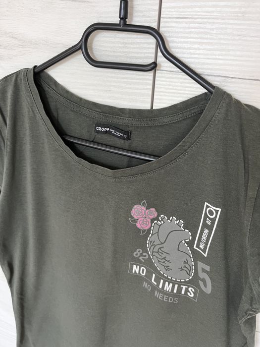 Zielona koszulka z krótkim rękawem S cropp damska bluzka