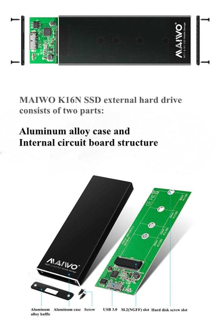 Новый карман Maiwo для M.2 SSD (NGFF) SATA - USB 3.0 (K16N black)