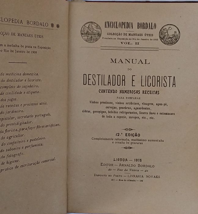Vinhos Manual da Destilador e Licorista Ano 1915 Raríssimo