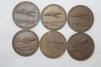 medalhas em bronze TAP, por cada novo avião Modelo, seu nome, datadas