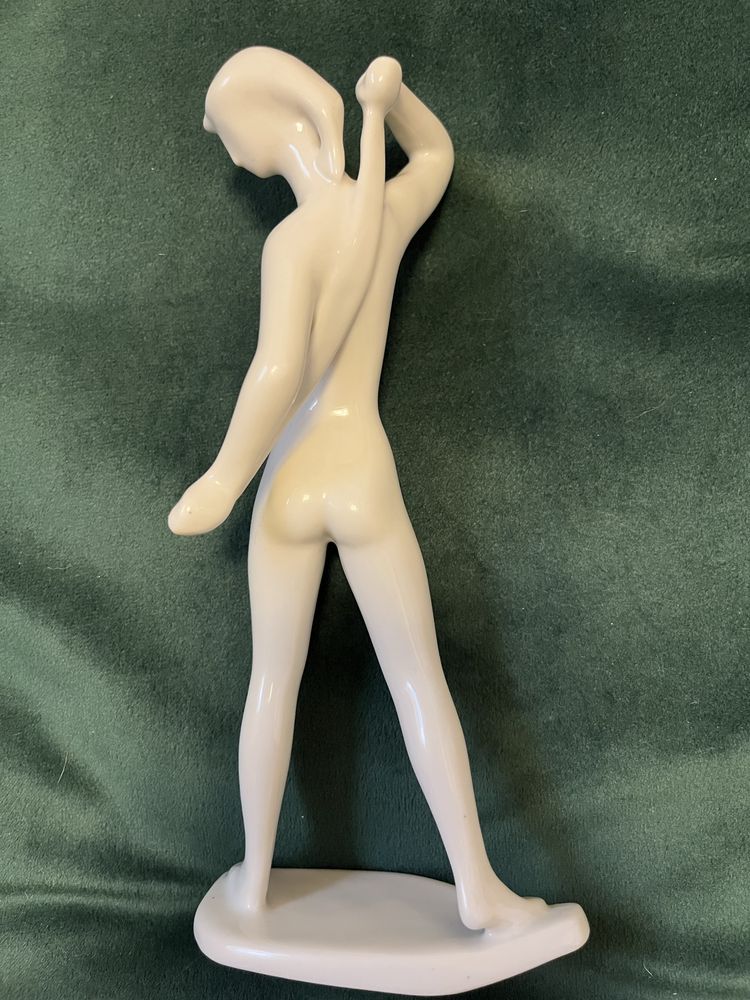 Figurka Drasche vintage akt naga kobieta z ręcznikem sygnowana porcela