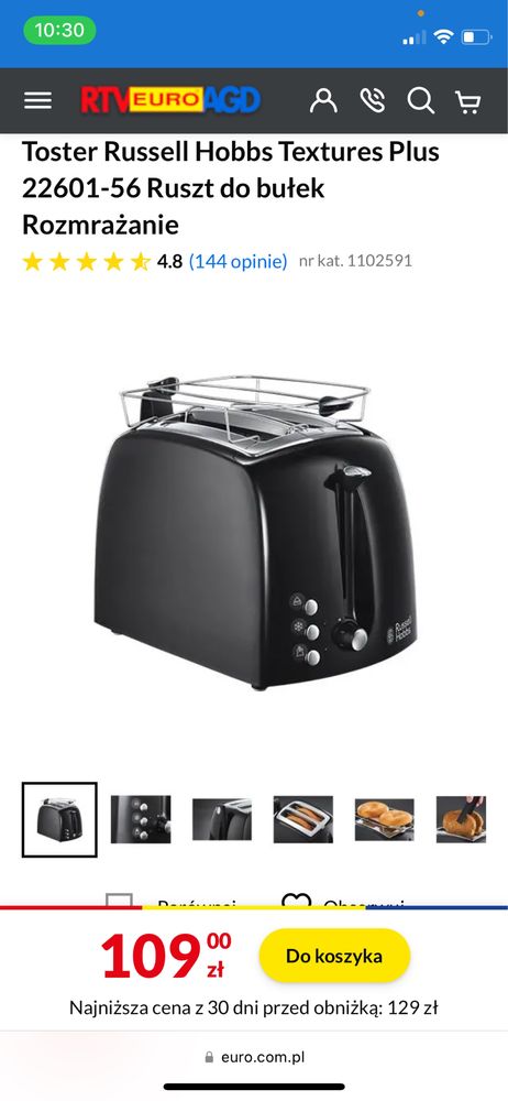 Toster / Opiekacz russel hobbs czarny 850w