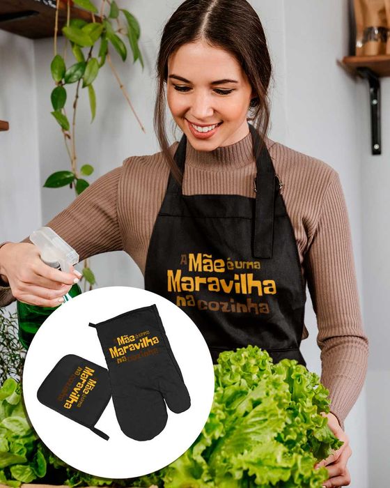 Dia da Mãe - Conjunto de Avental com luva e pega Personalizados
