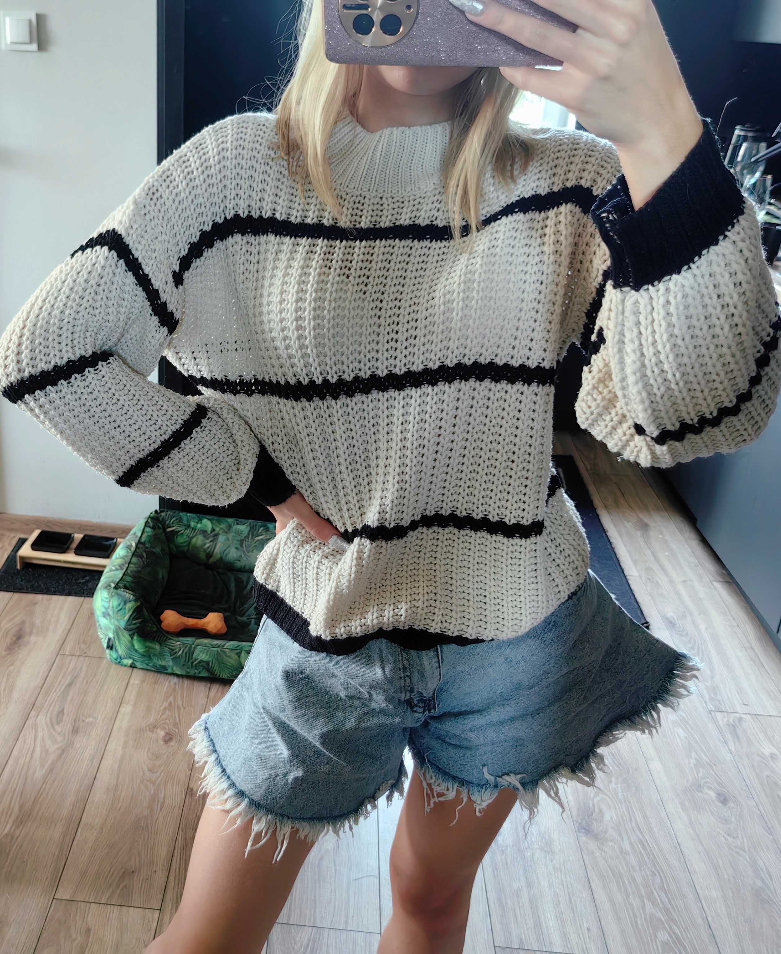 Sweterek Shein pasy vintage S ściągacz oldschool