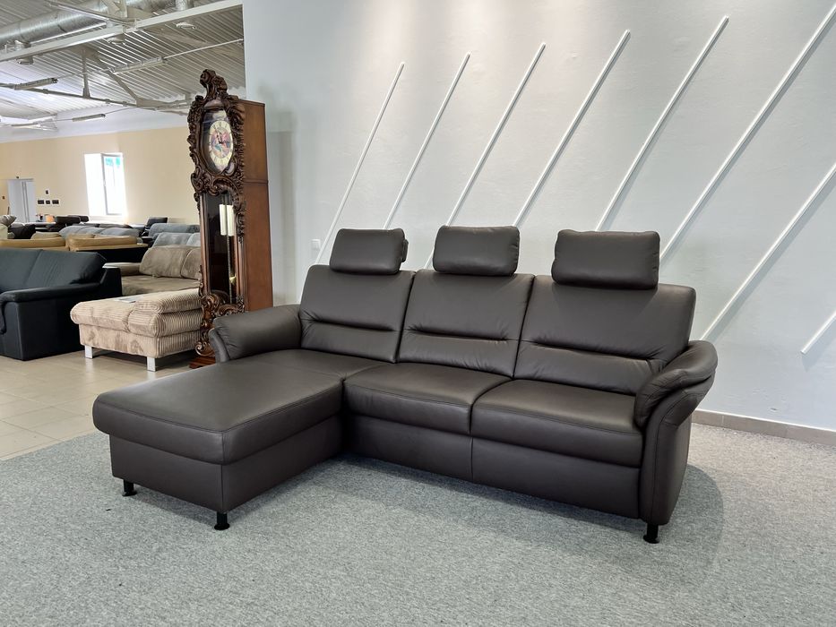 Диван виставковий стан новий шкіряний кутовий з нішею темно коричневий