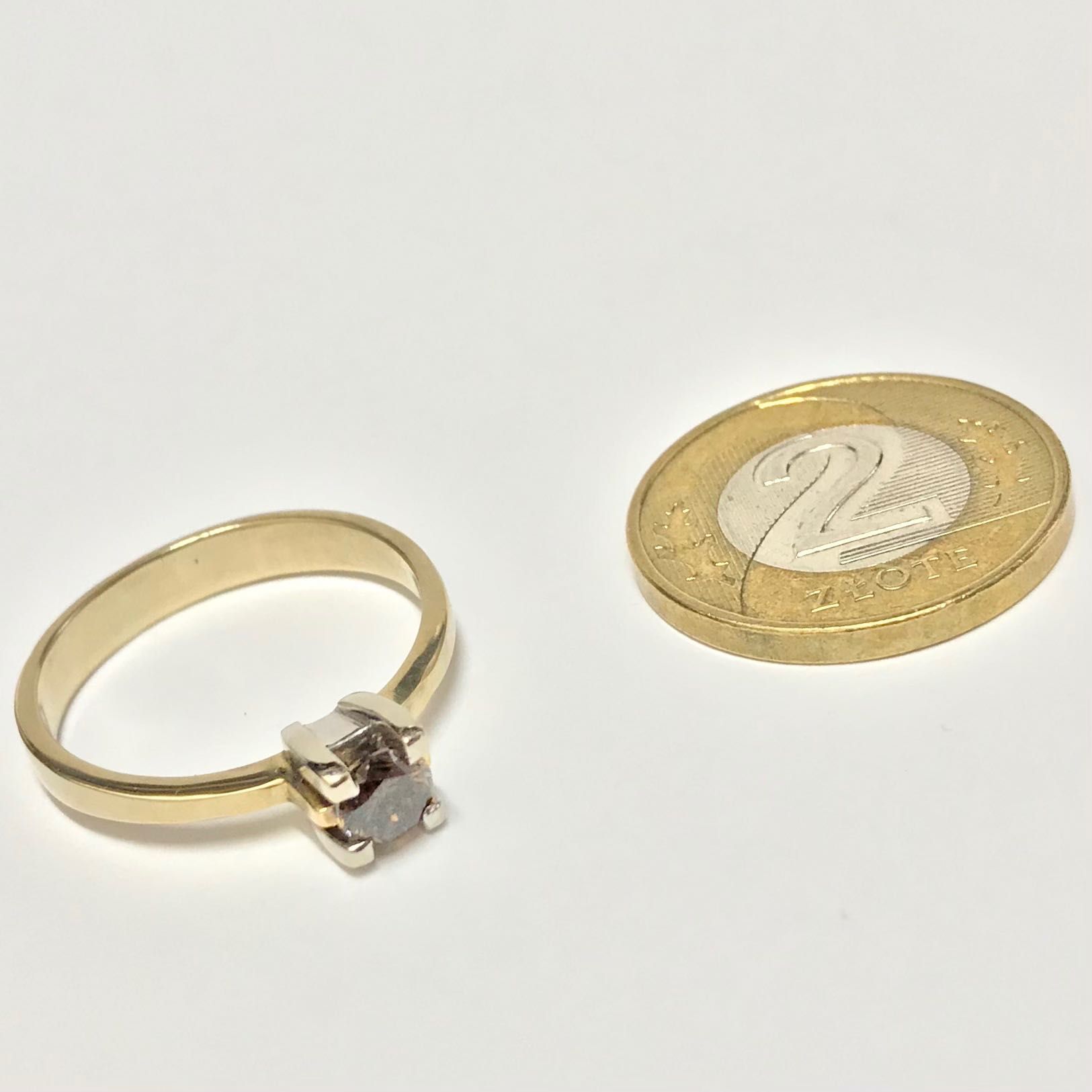 Złoty PIERŚCIONEK 585 14K brązowy DIAMENT 0.4ct 18