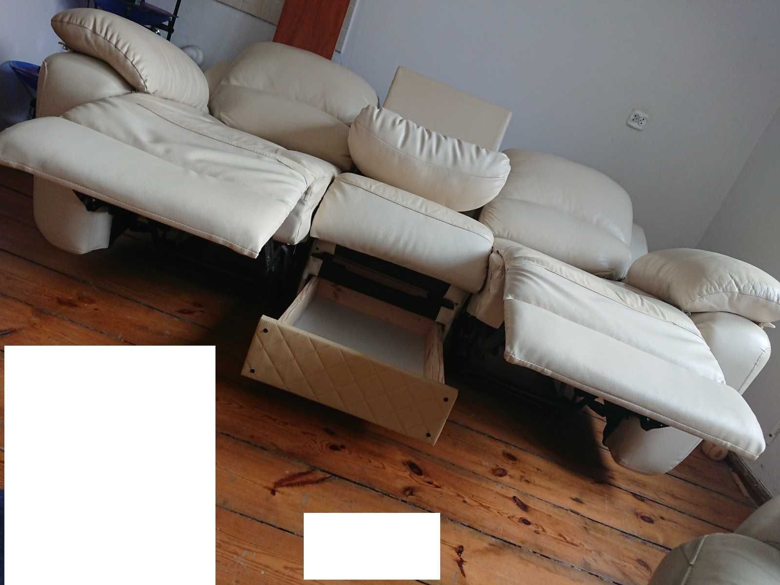 Zestaw wypoczynkowy Komplet mebli do salonu Sofa Fotel Relax 3+1 Skóra