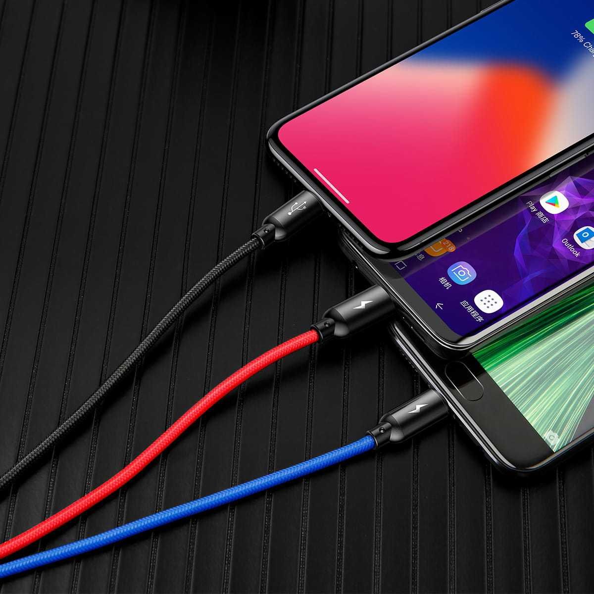 Baseus Three Primary Kabel 3w1 Micro/USB-C/iPhone 0.3M 3,5A Sklep Wwa