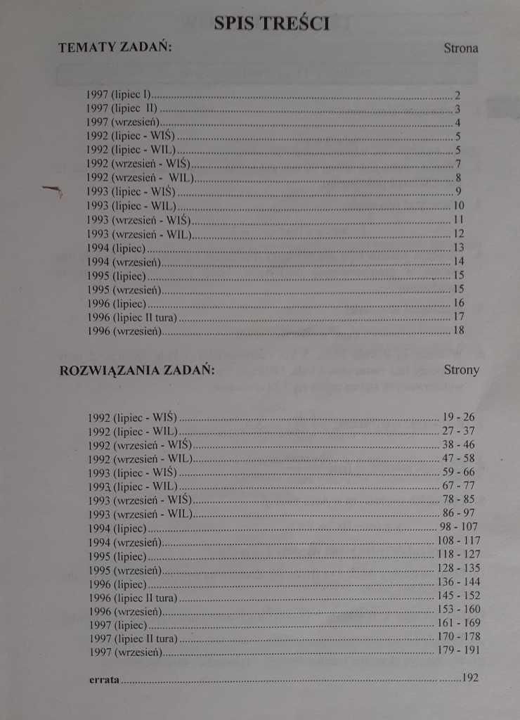 Zbiór Zadań Testowych z Matematyki z rozwiązaniami z lat 1992 - 1997