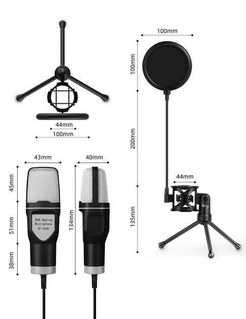 Мікрофон конденсаторний USB Yanmai SF666R, USB, Black