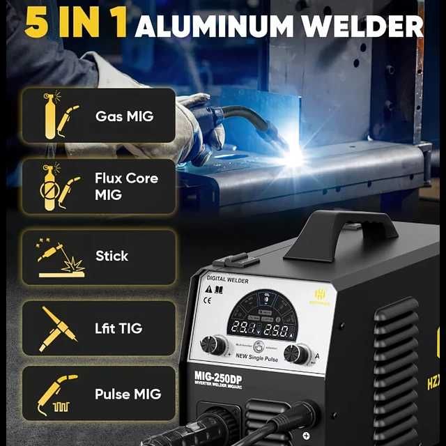 F900 Máquina soldar 5 in 1 MIG-250A LCD MIG MMA Lift TIG Gás Misto MIG