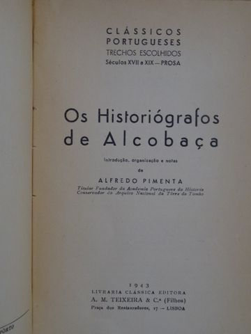 Os Historiógrafos de Alcobaça de Alfredo Pimenta