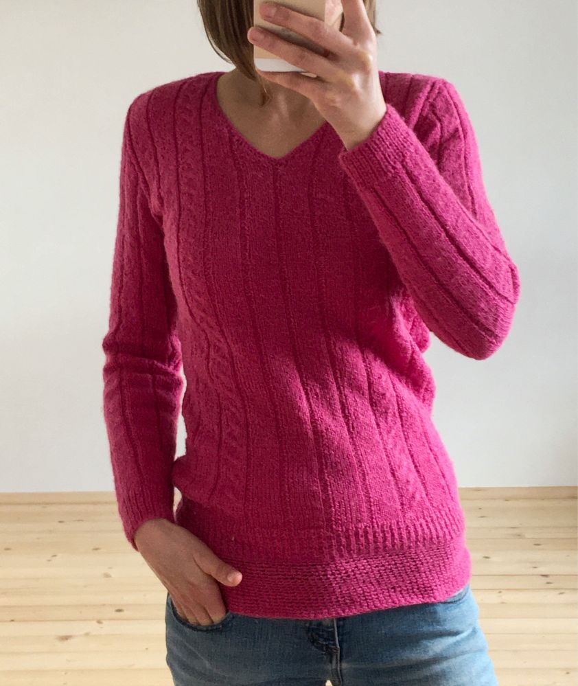 Sweter wełniany różowy handmade XS S