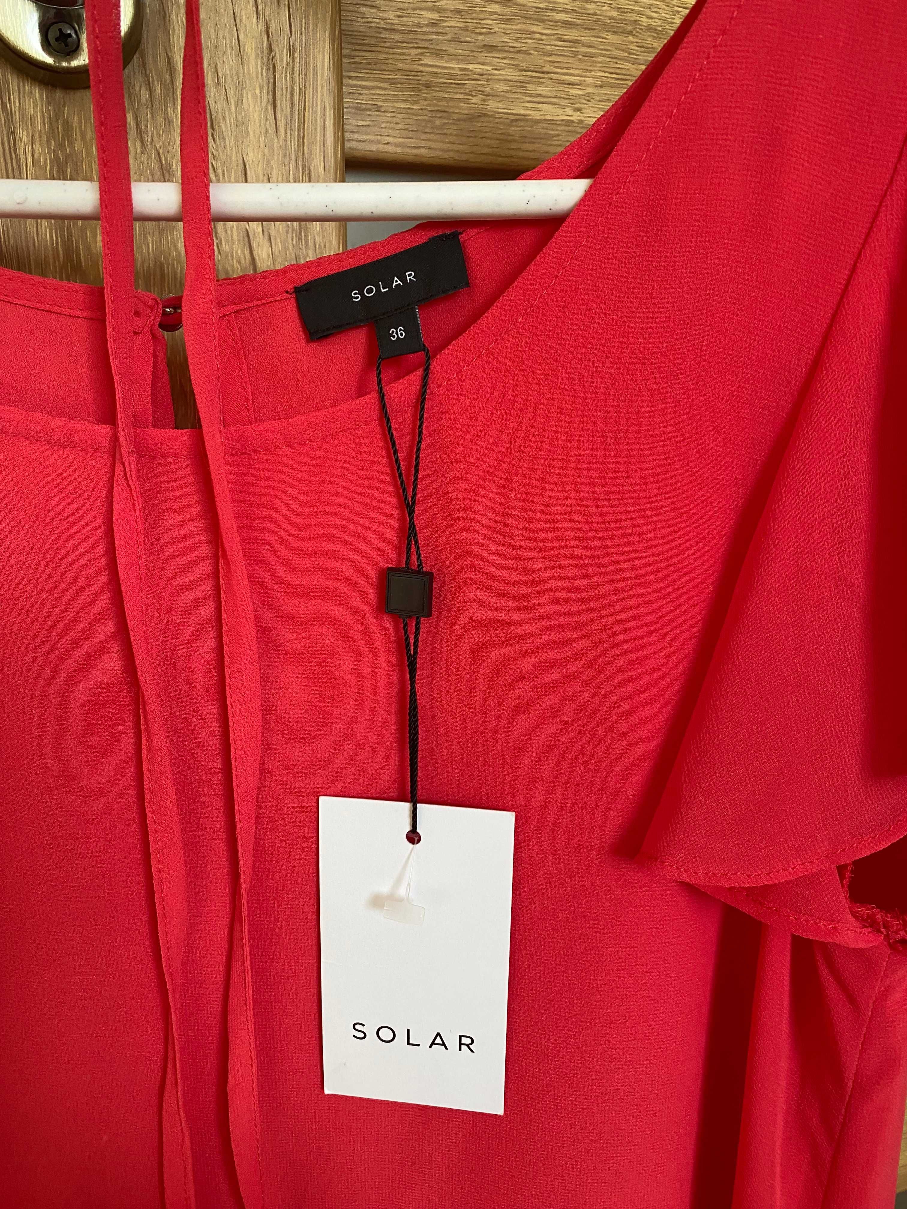 sukienka różowo czerwona z paskiem SOLAR 36