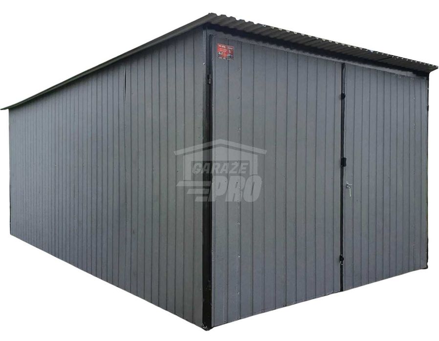 Garaż blaszany 3x4 - Brama - jasny szary - Dach spad w tył GP575