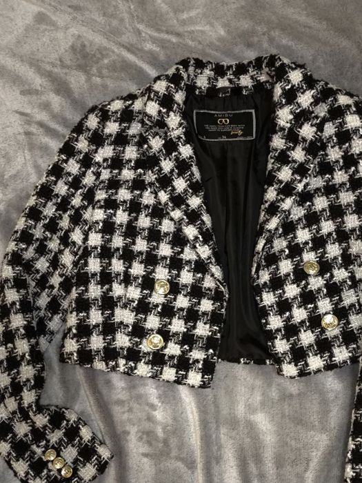 Укорочений піджак жакет в стилі олд мані. Твід (розмір XS-S)