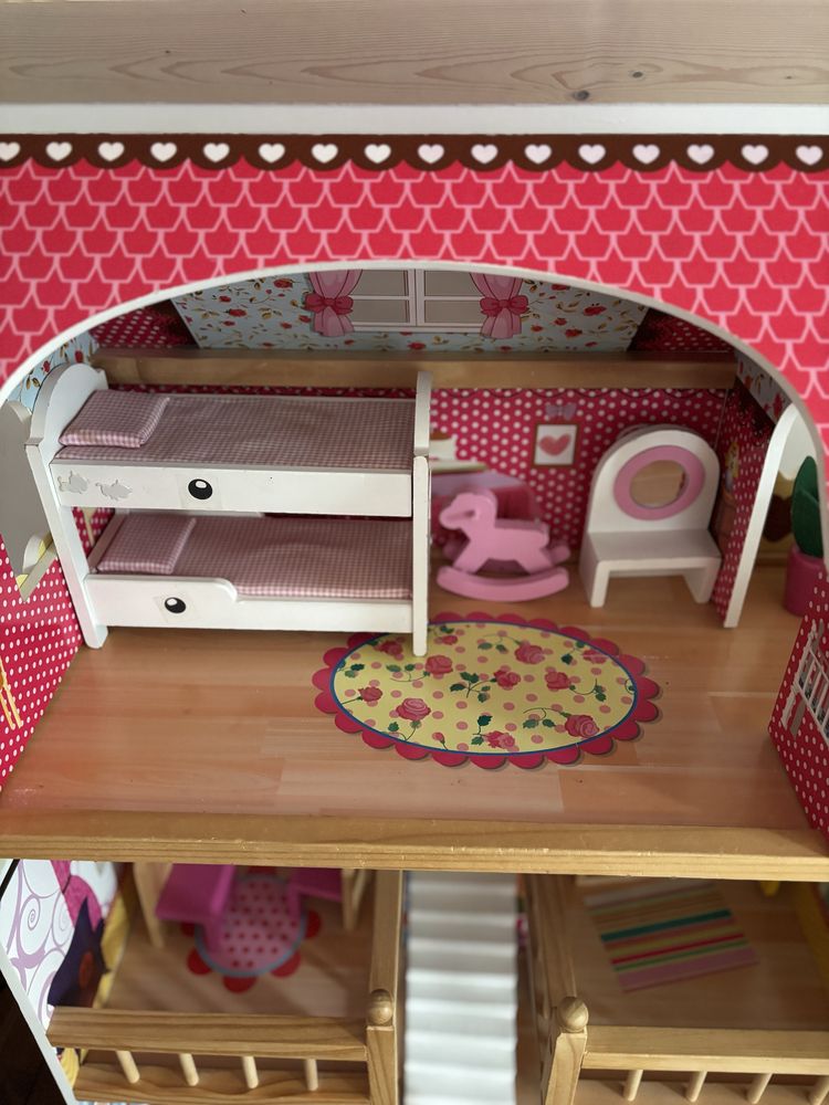 Drewniany domek dla lalek barbie, lalka akcesoria