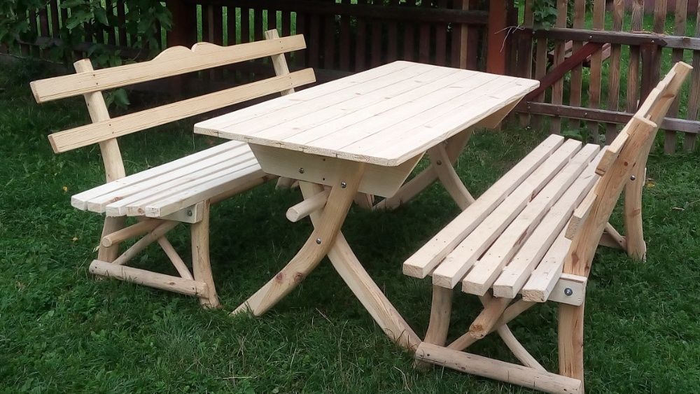 2 ławki i stół do ogrodu- drewniane meble ogrodowe