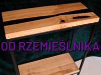 Konsola do przedpokoju jesion, drewniana z czarną żywicą epoksydową