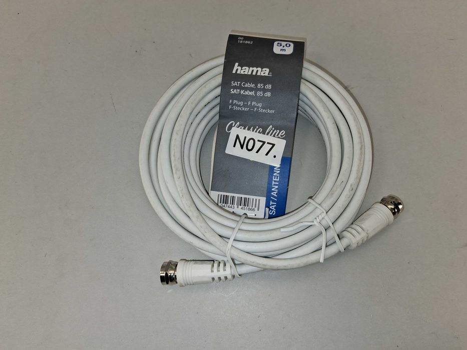N077 Kabel Satelitarny Hama Classic Line F-Plug 5M TV SAT