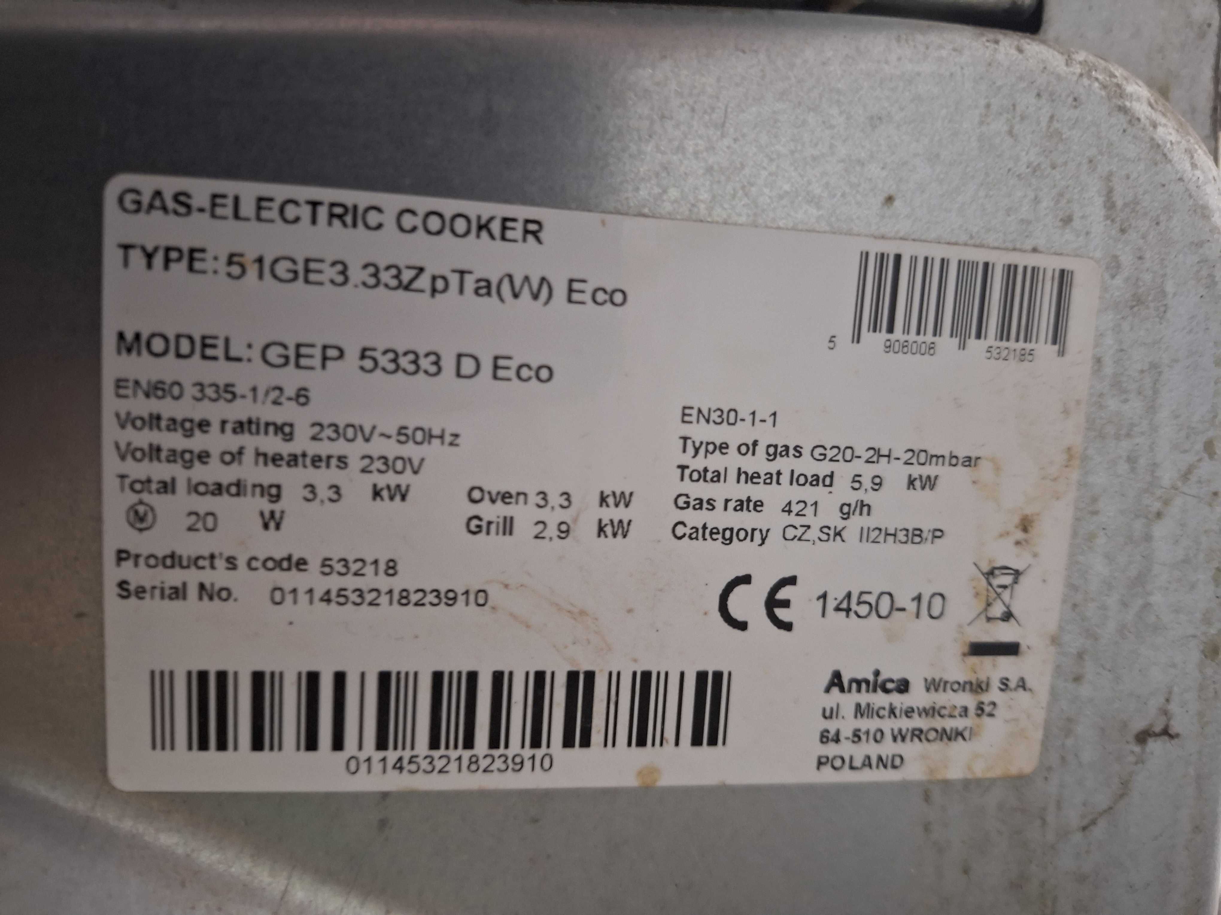 Kuchnia gaz-elektr. Amica 51GE3.33ZpTa(W)ECO _używana