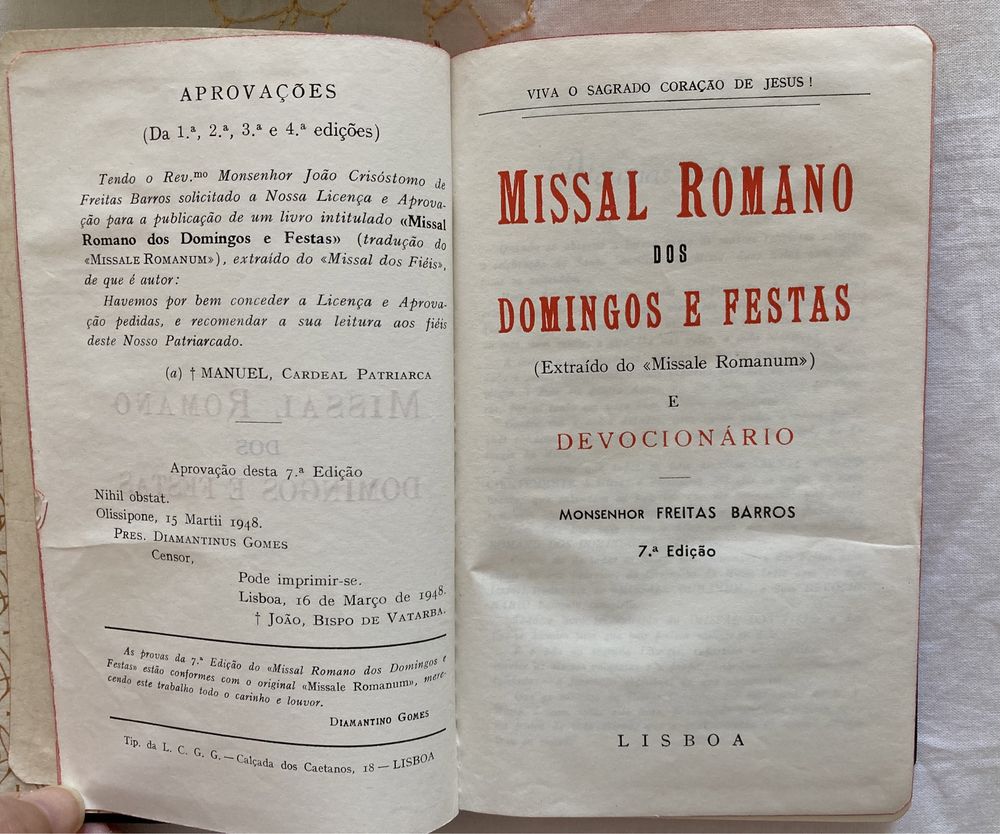 Missal Romano dos Domingos e Festas - Monsenhor Freitas Barros (1948)